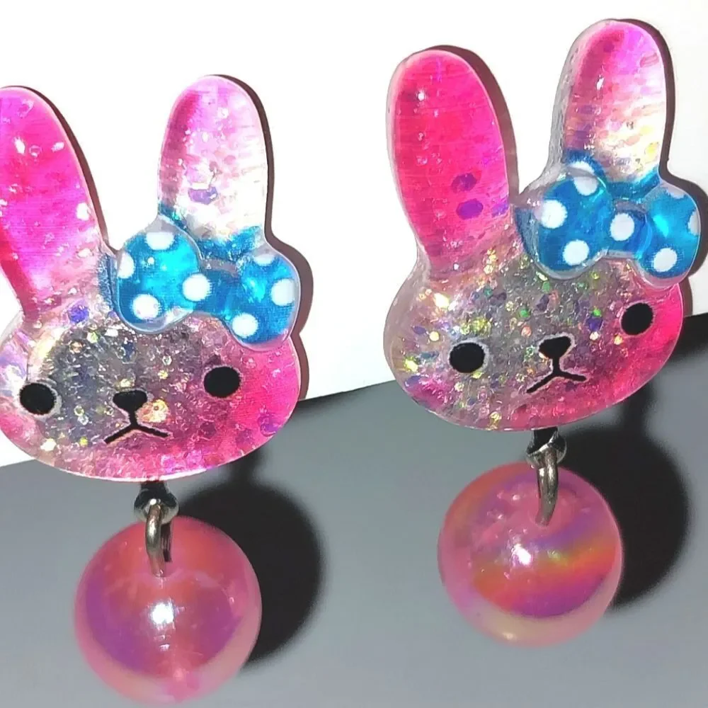 Pink Beautiful Bunny Fashion Clip-on Kids earrings - Picture 5 of 6